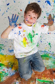 Boy playing with painting