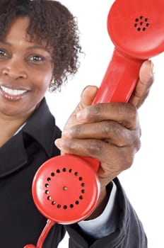 Woman with a red phone