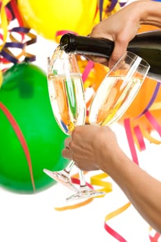 Party with sparkling wine and carnival decorations