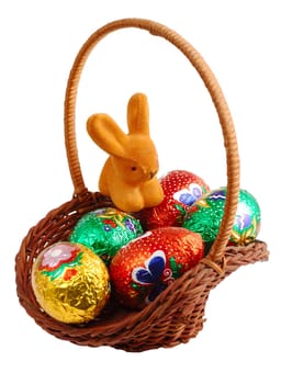 Easter basket with rabbit and daffodils