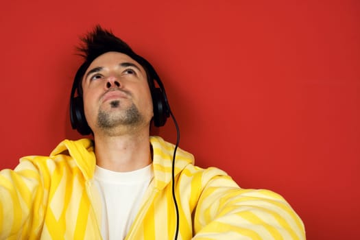 Young man listen music