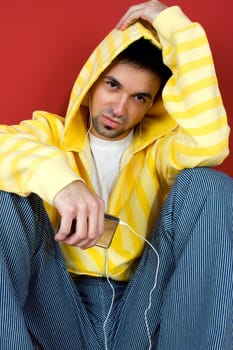 Young man listen music