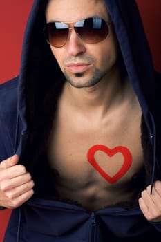 Man chest with heart painted
