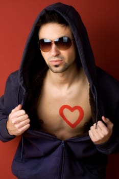 Man chest with heart painted