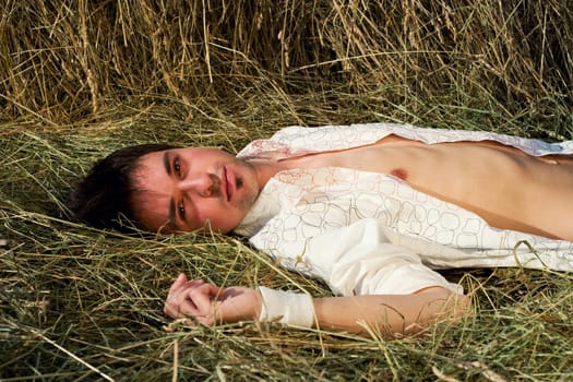 Young Man with naked chest relaxing