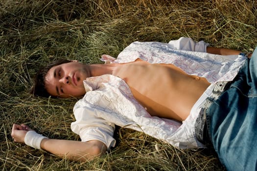 Young Man with naked chest relaxing