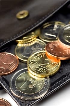 Few euro coins in wallet