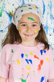Girl playing with painting