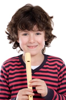 Adorable child playing flute