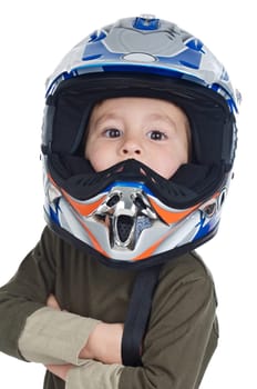 Adorable boy with a helmet in the head