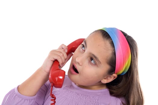 Beautiful girl with red telephone
