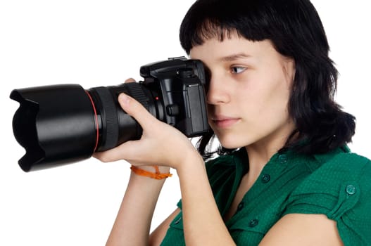 Woman holding a photo camera