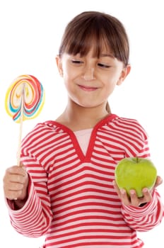 Girl with lollipop and apple