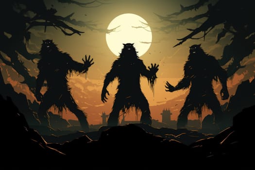 Venture into a mystical realm where fierce werewolves, under the enchanting light of the full moon, undergo their awe-inspiring transformation.