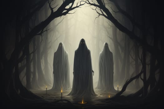 In the realm of fantasy, haunting ghostly apparitions are ethereal beings that exist between the world of the living and the realm of the dead.
