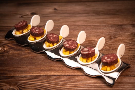 RECIPE FOR BLACK PUDDING WITH BUTTERED CANDIED APPLE. High quality PHOTO