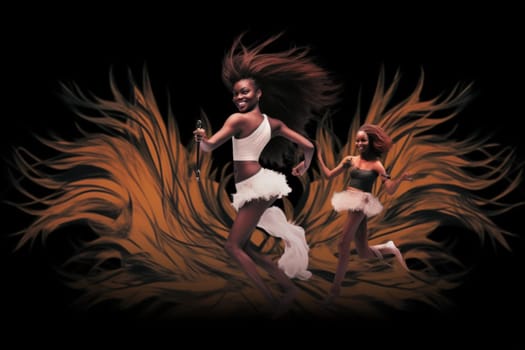 Within the realm of fantasy, elegant phoenix dancers grace the stage, their mesmerizing performances engulfed in flames.