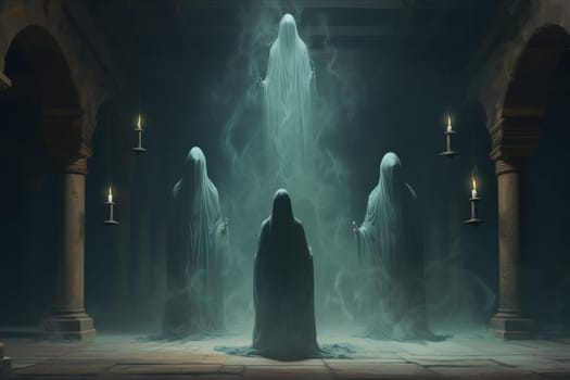 In the realm of fantasy, haunting ghostly apparitions are ethereal beings that exist between the world of the living and the realm of the dead.