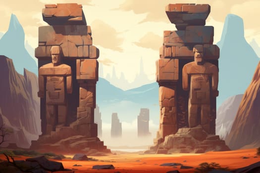 Behold the majestic marvels of the past - ancient stone colossi, towering giants hewn from the very bedrock itself.