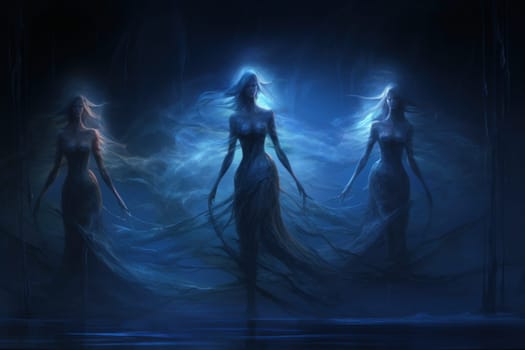 Imagine a mystical world where ethereal mermaids gracefully swim with flowing sapphire tails, enchanting all who gaze upon their mesmerizing beauty.