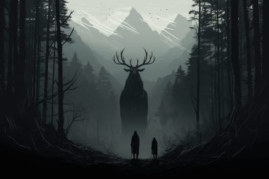 Embark on a fantastical journey where gargantuan giants, with their colossal stature, traverse the towering mountains with thunderous footsteps.