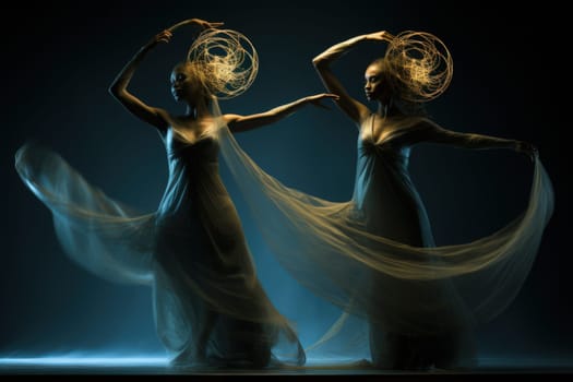 In the realm of fantasy, graceful moonlit dancers captivate with their ethereal movements, perfectly synchronized with the celestial rhythms.