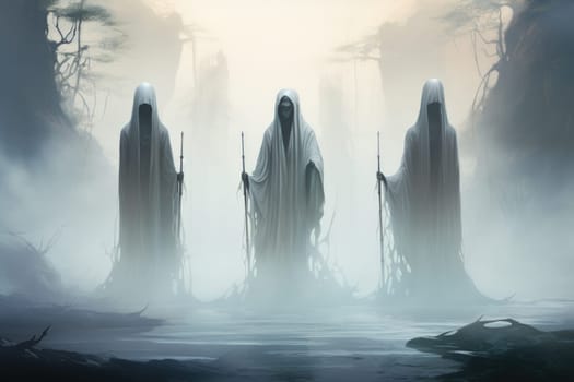 In the realm of fantasy, ethereal mist guardians watch over sacred sites, their presence veiled in a shroud of mist and mystery.