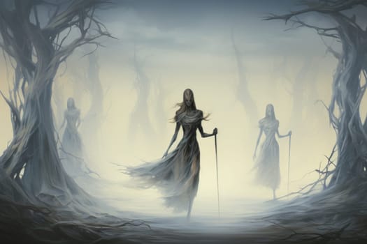 In the realm of fantasy, elusive mist walkers roam, their ethereal forms blending seamlessly with the swirling mists.