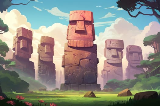 Behold the majestic marvels of the past - ancient stone colossi, towering giants hewn from the very bedrock itself.