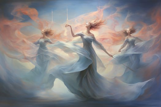 Immerse yourself in the enchanting world of fantasy as you witness the ethereal dance of graceful sylphs, ethereal beings of air and wind.