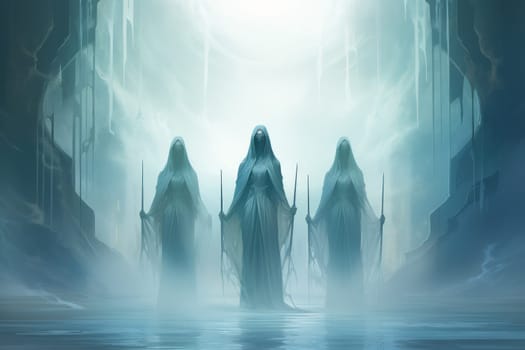 In the realm of fantasy, ethereal mist guardians watch over sacred sites, their presence veiled in a shroud of mist and mystery.