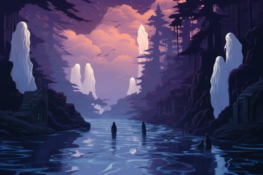 In the realm of fantasy, haunting ghostly apparitions are ethereal beings that exist between the world of the living and the realm of the dead.