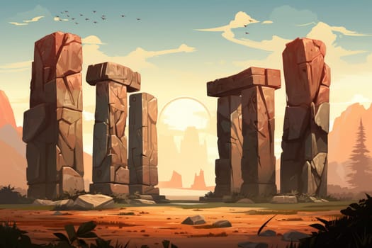 Behold the majestic marvels of the past - ancient stone colossi, towering giants hewn from the very bedrock itself.