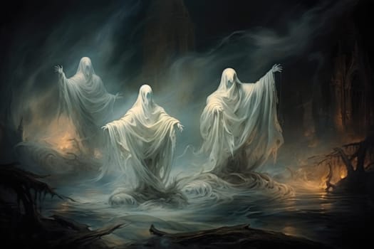 In the realm of fantasy, haunting ghostly apparitions are ethereal beings that exist between the world of the living and the realm of the dead.