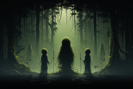 Deep within the mystical woodland realms of fantasy, ancient forest spirits stand as silent sentinels, their ethereal presence a testament to the wisdom and magic of the natural world.