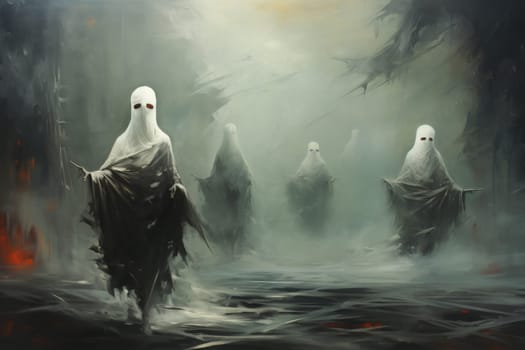 In the realm of fantasy, haunting ghostly apparitions are ethereal beings that exist between the world of the living and the realm of the dead.