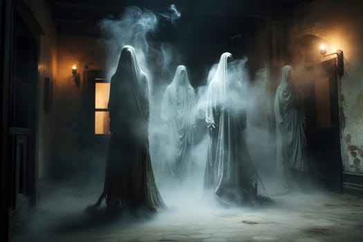 In the realm of fantasy, haunting ghostly apparitions are ethereal beings that exist between the world of the living and the realm of the dead.