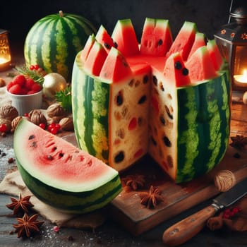 funny watermelon panettone italian christmas sweet cake generative ai art