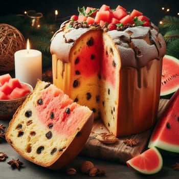 funny watermelon panettone italian christmas sweet cake generative ai art