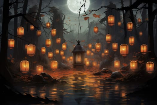 Step into a realm of ethereal beauty, where illuminated spirit lanterns serve as beacons of hope.