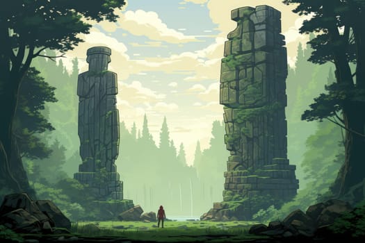 Behold the majestic marvels of the past - ancient stone colossi, towering giants hewn from the very bedrock itself.