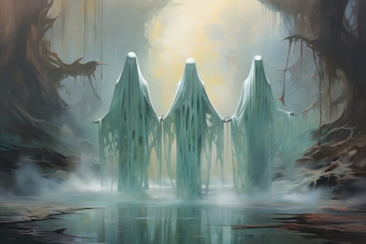 In the realm of fantasy, ethereal mist guardians watch over sacred sites, their presence veiled in a shroud of mist and mystery.