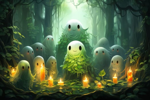 Deep within the mystical woodland realms of fantasy, ancient forest spirits stand as silent sentinels, their ethereal presence a testament to the wisdom and magic of the natural world.
