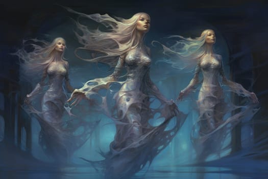 Imagine a mystical world where ethereal mermaids gracefully swim with flowing sapphire tails, enchanting all who gaze upon their mesmerizing beauty.