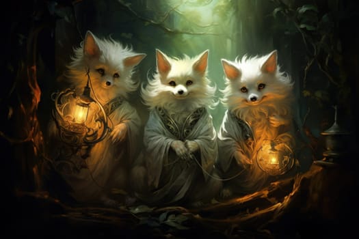 Enter the enchanting realm of the curious spirit foxes, mystical creatures that possess the ability to effortlessly traverse between the ethereal spirit world and the tangible physical realm.