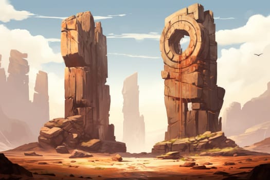 Behold the majestic marvels of the past - ancient stone colossi, towering giants hewn from the very bedrock itself.