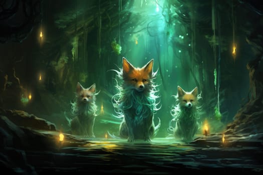 Enter the enchanting realm of the curious spirit foxes, mystical creatures that possess the ability to effortlessly traverse between the ethereal spirit world and the tangible physical realm.