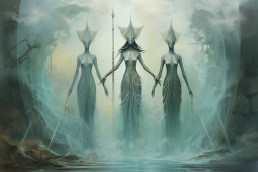 In the realm of fantasy, ethereal mist guardians watch over sacred sites, their presence veiled in a shroud of mist and mystery.