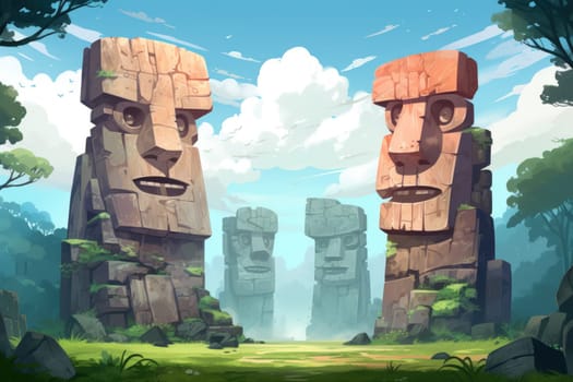 Behold the majestic marvels of the past - ancient stone colossi, towering giants hewn from the very bedrock itself.