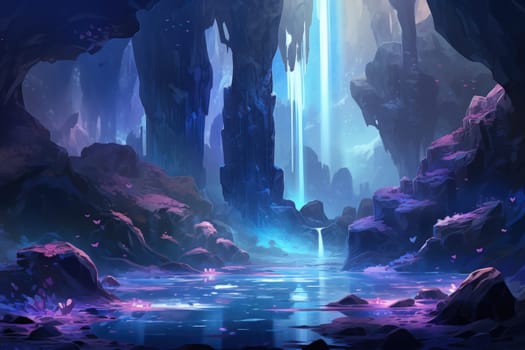 Enter a realm of enchantment where fantasy comes to life. Behold the mesmerizing sight of harmonious waterfalls adorned with radiant crystals.